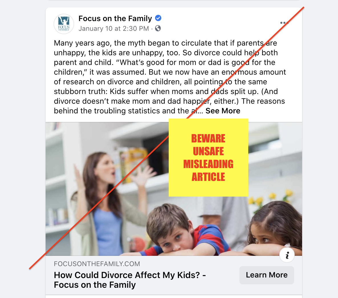 Focus on the Family article "How Could Divorce Affect My Kids?" is one of the most misleading and unsafe articles online. 