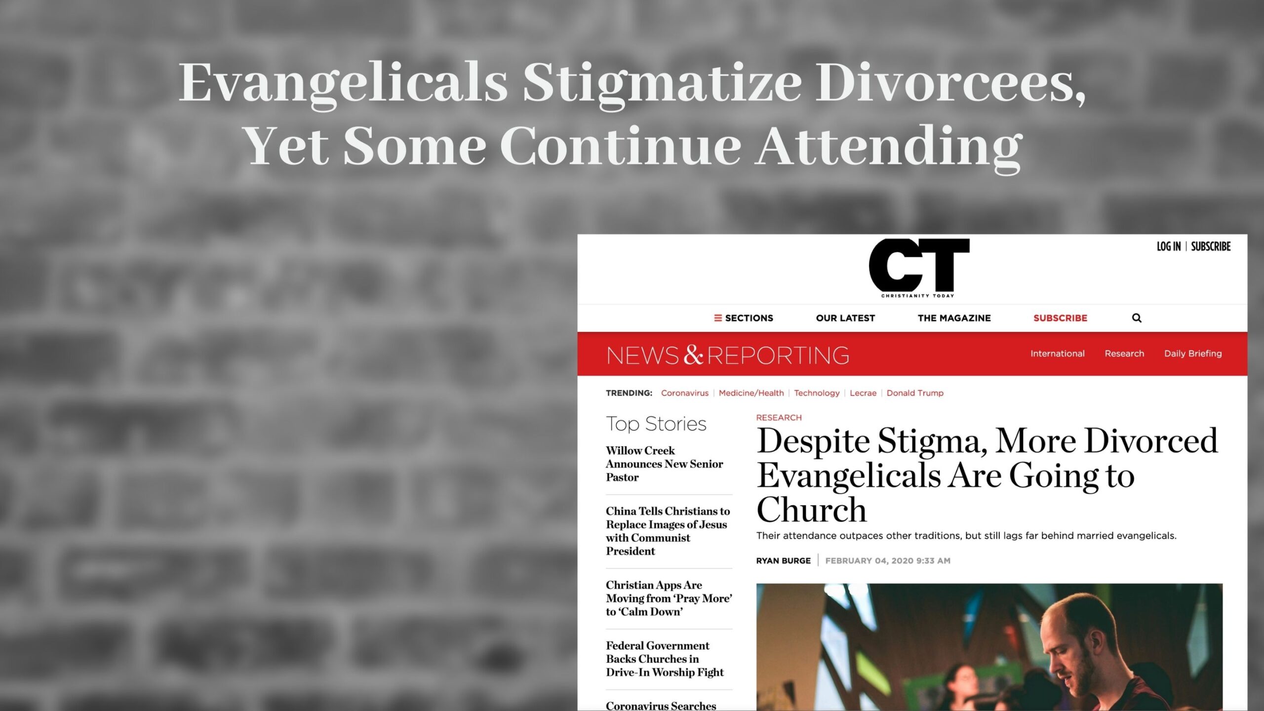 Christianity Today article on the Stigma of Divorce in Evangelical Churches
