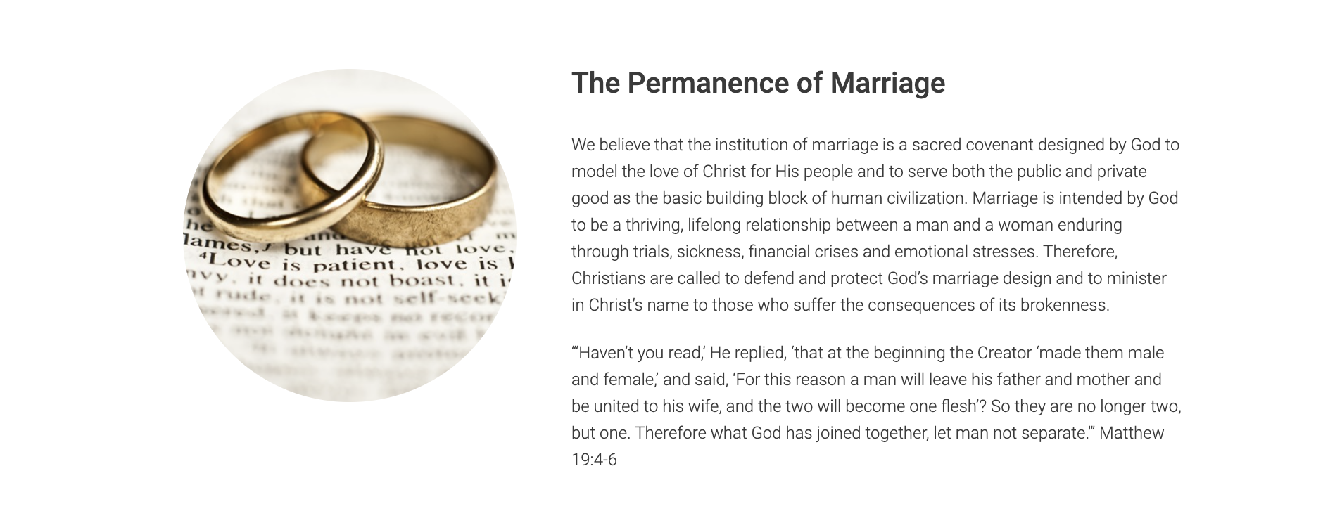 Focus on the Family Permanence View Statement on their "Foundational Values" and Vision Page.