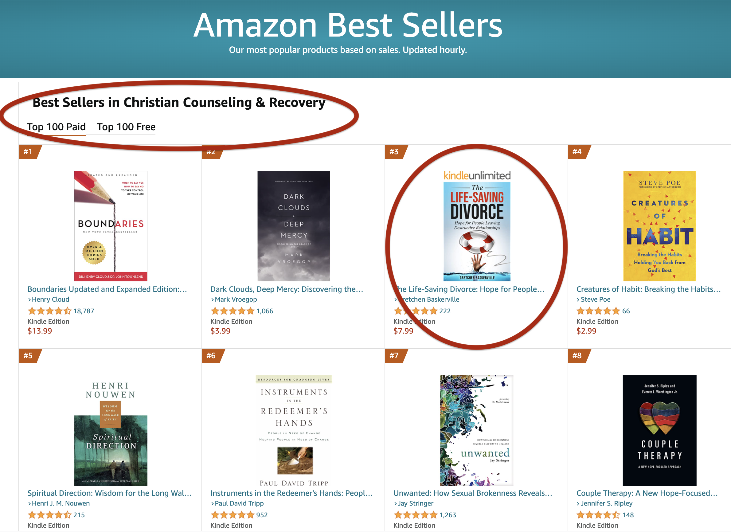 Life-Saving Divorce, ranked No. 3, in the Christian Counseling category on Amazon. Screen capture 1-11-22