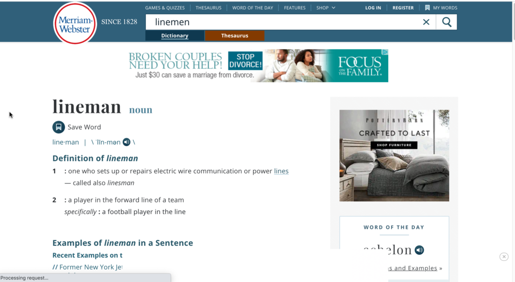 Here's how Focus on Family's ad looks on other websites. In this case Merriam-Webster's.