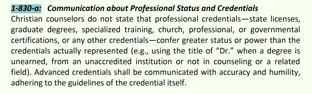 Paragraph 1-830-a of the American Association of Christian Counselors Ethics Code