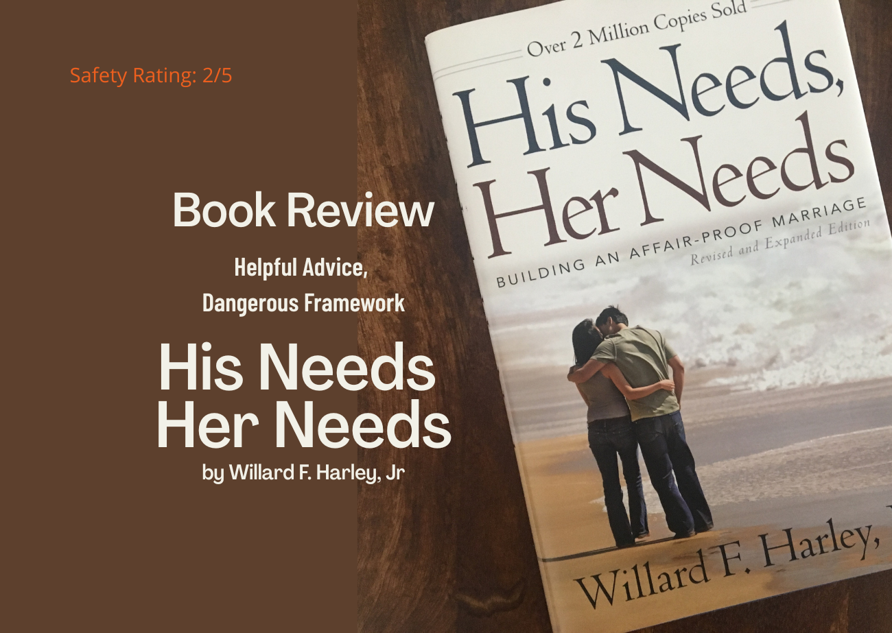 Book review image for His Needs, Her Needs by Willard F. Harley Jr., showing the book cover beside text reading “Book Review: Helpful Advice, Dangerous Framework.”