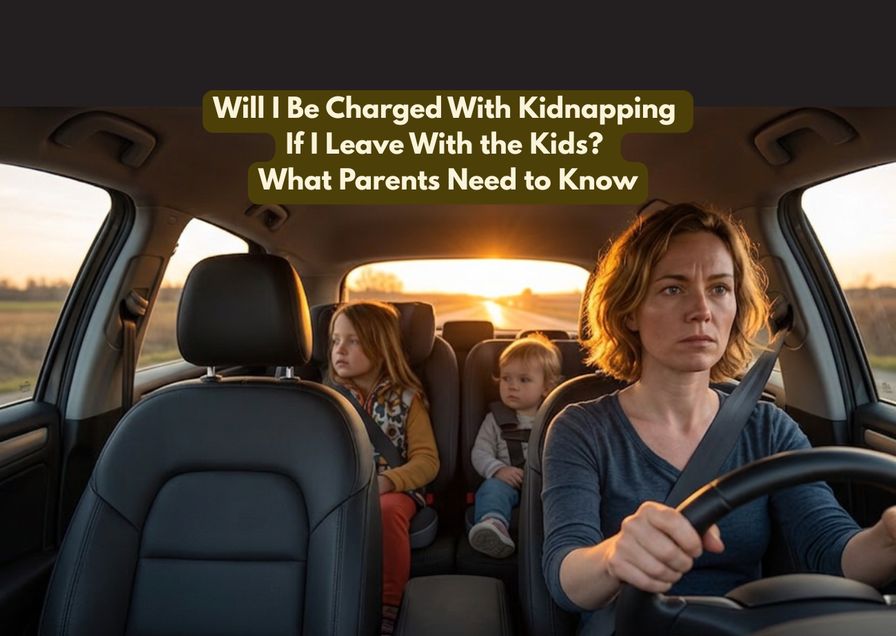 Mother driving with two children in car while leaving an abusive relationship and fearing custody or kidnapping accusations